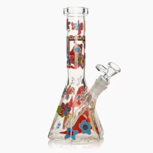 Cheech & Chong Glass 10" Tall Clear Power To The Flower Hex Beaker Base Water Pipe
