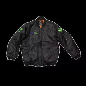 Black Satin Embroidered Bomber Jacket | Medium
